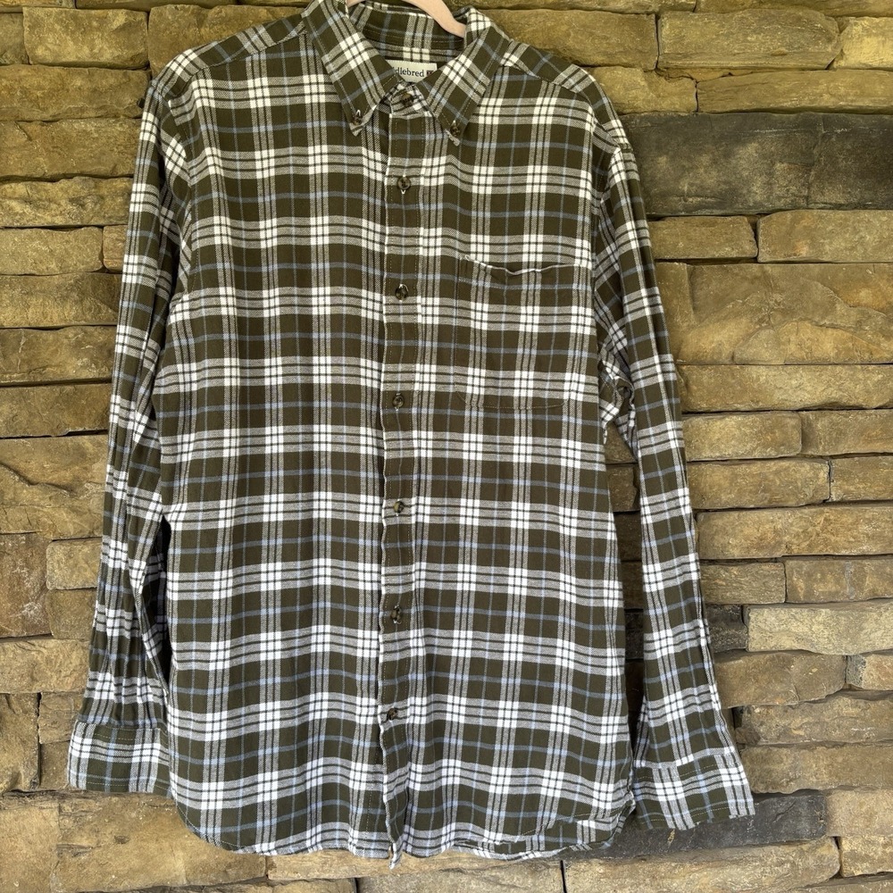 Saddlebred Shirt Men's Large Green Plaid Flannel Button Down Classic Fit Pocket